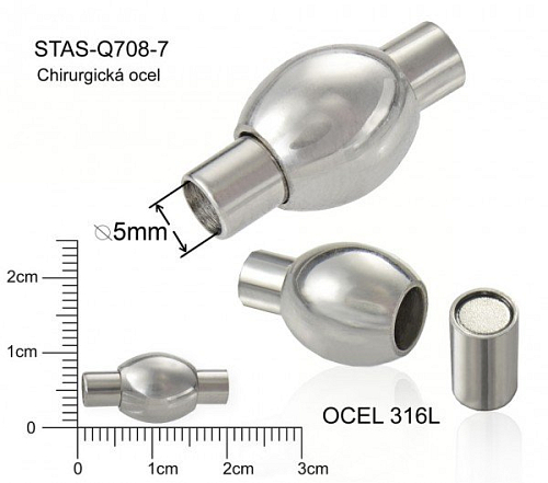 Magnetické zapínání CHIRURGICKÁ OCEL ozn.-STAS-Q708-7. velikost pr.10x19mm
