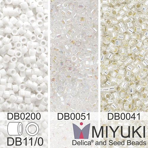 Korálky Miyuki Delica 11/0. Barevné variace č. 16  DB0041, DB0200, DB0051. Balení 3x5g