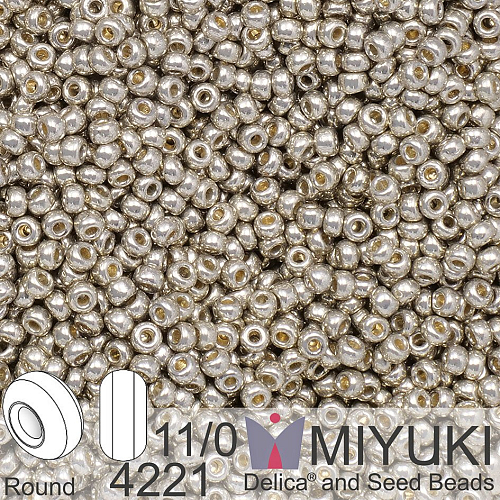 Korálky Miyuki Round 11/0. Barva 4221 Duracoat Galvanized Light Pewter. Balení 5g