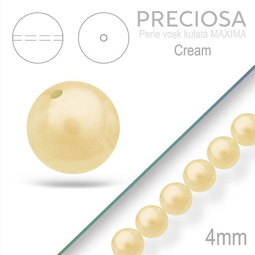 PRECIOSA Voskované Perle barva CREAM 98993 velikost 4mm. Balení návlek 31Ks. 