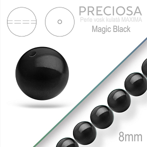 Preciosa Perle voskovaná kulatá MAXIMA barva Magic Black velikost 8mm. Balení návlek 15Ks.