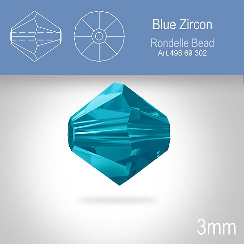 PRECIOSA Bicone (sluníčko) velikost 3mm. Barva BLUE ZIRCON. Balení 40ks