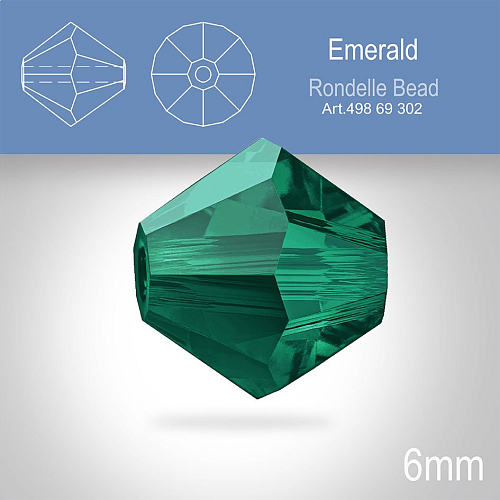 PRECIOSA Bicone MC BEAD (sluníčko) velikost 6mm. Barva EMERALD. Balení 18ks
