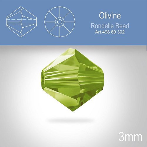 PRECIOSA Bicone (sluníčko) velikost 3mm. Barva OLIVINE. Balení 40ks