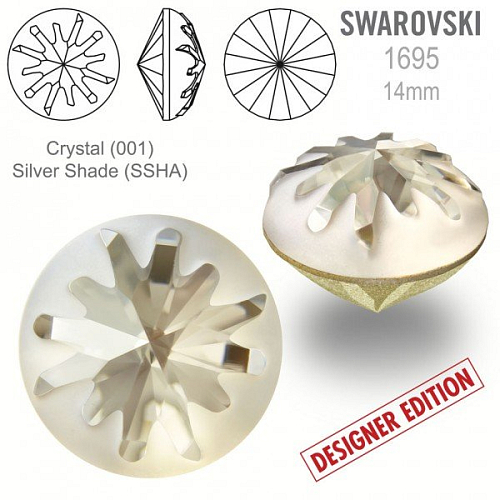 Swarovski 1695 Sea Urchin Round Stone PF velikost 14mm. Barva Crystal (001) Silver Shade (SSHA).