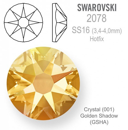 SWAROVSKI xirius rose HOTFIX 2078 velikost SS16 barva Crystal Golden Shadow 