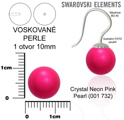 SWAROVSKI 5818 Voskované Perle 1otvor barva CRYSTAL NEON PINK PEARL velikost 10mm. 