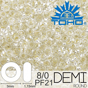 Korálky TOHO Demi Round 8/0. Barva PF21 PermaFinish - Silver-Lined Crystal . Balení 5g