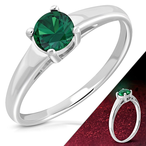 Ocelový prsten ZRC 265 s kamínkem smaragdové barvy o velikosti 8