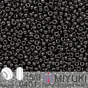 Korálky Miyuki Round 15/0. Barva 0401 Black. Balení 5g.