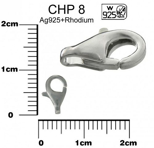 KARABINKA 8mm ozn. CHP 8 R. Materiál AG925+RHODIUM.váha 0,27g.