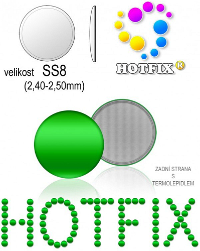 Kovové NAILHEAD HOTFIX nažehlovací polotovary. Velikost SS8 (2,40-2,50mm) Tl.0,6mm. Barva 013 ZELENÁ (lesklá ocelová). Balení 80Ks.
