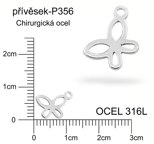 Přívěsek Chirurgická Ocel ozn-P356 MOTÝL velikost 11x7mm.
