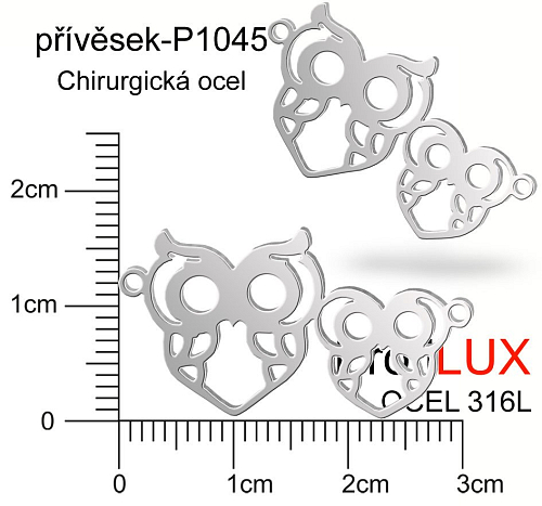 Přívěsek Chirurgická Ocel ozn-P1045 Sovy 2x očko velikost 30x16mm. Řada přívěsků ProfiLUX