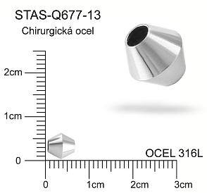 Korálek KUŽEL CHIRURGICKÁ OCEL ozn.-STAS-Q677-13. Velikost pr.6,0x6,0mm otvor 2,3mm. 