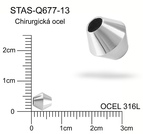 Korálek KUŽEL CHIRURGICKÁ OCEL ozn.-STAS-Q677-13. Velikost pr.6,0x6,0mm otvor 2,3mm. 