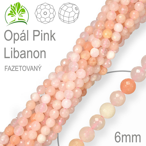 Korálky z minerálů Opál Pink Libanon Fazetovaný  přírodní polodrahokam. Velikost pr.6mm. Balení 12Ks.