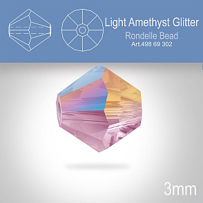 PRECIOSA Bicone (sluníčko) velikost 3mm. Barva LIGHT AMETHYST GLITTER. Balení 40ks