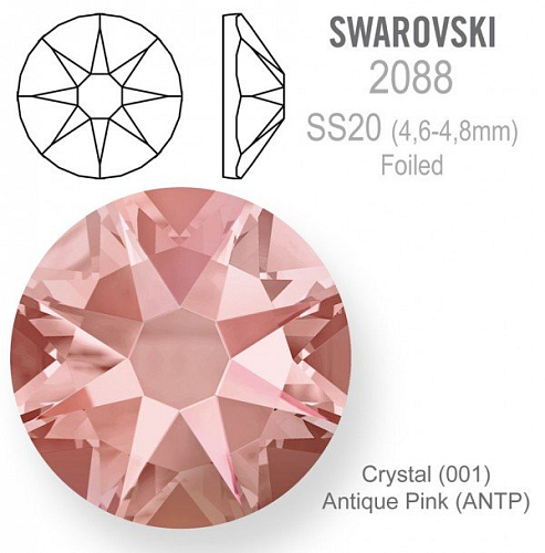 SWAROVSKI 2088 XIRIUS FOILED velikost SS20 barva Crystal Antique Pink
