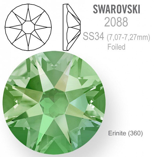 SWAROVSKI 2088 XIRIUS FOILED velikost SS34 barva Erinite 