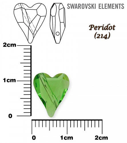 SWAROVSKI KORÁLKY 5743 Heart Bead barva PERIDOT velikost 12mm.