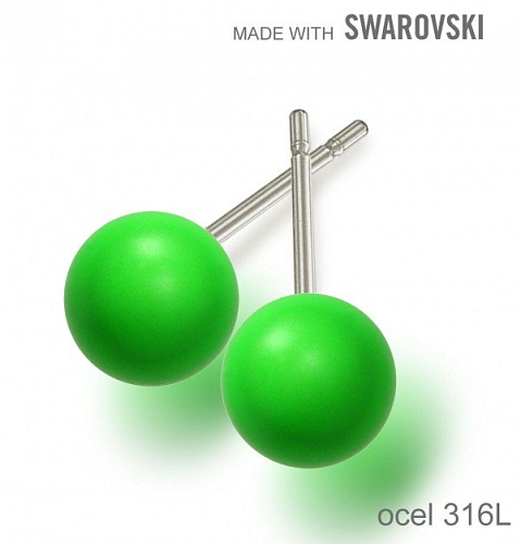 Náušnice sada Made with Swarovski 5818 Crystal Neon Green Pearl (001 771) 6mm+puzeta 316L