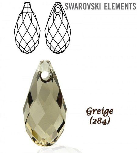 Swarovski 6010 Briolette Pendant 13x6,5mm. Barva GREIGE