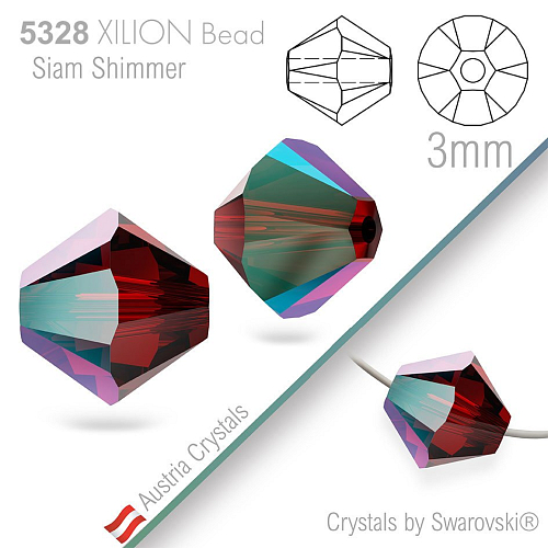 SWAROVSKI  XILION Bead  5328 barva Siam Shimmer velikost 3mm. Balení 25Ks