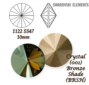SWAROVSKI ELEMENTS RIVOLI 1122 SS47 barva CRYSTAL (001) BRONZE SHADE (BRSH) velikost 10mm. 