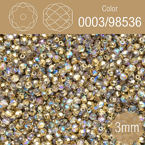 Korálky BROUŠENÉ 3mm. Barva 0003/98536 průhledná s pokovem. Balení 150Ks.