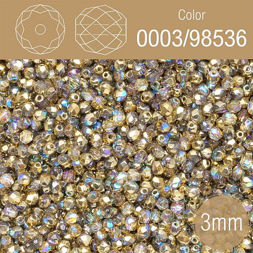 Korálky BROUŠENÉ 3mm. Barva 0003/98536 průhledná s pokovem. Balení 150Ks.