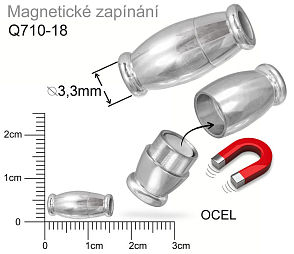 Magnetické zapínání CHIRURGICKÁ OCEL ozn.-STAS-Q710-18. velikost pr.6x15mm