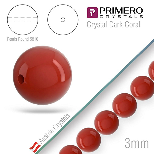 Korálky PRIMERO Crystals 5810. Barva Crystal Dark Coral. Velikost 3mm balení-50Ks.