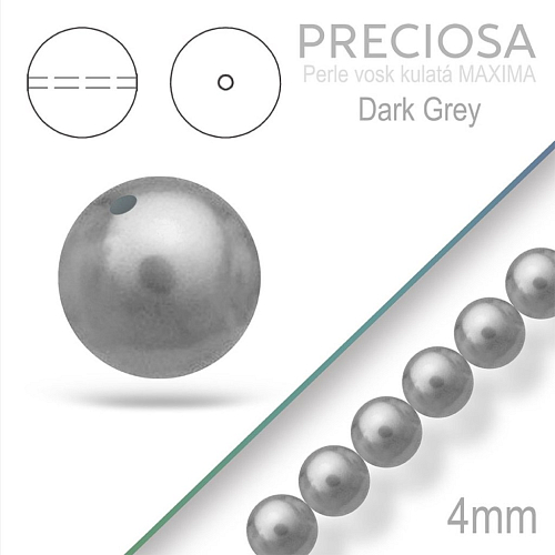 PRECIOSA Voskované Perle barva DARK GREY 98701 velikost 4mm. Balení návlek 31Ks. 