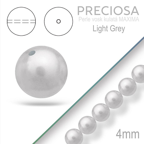 PRECIOSA Voskované Perle barva LIGHT GREY 98700  velikost 4mm. Balení návlek 31Ks. 
