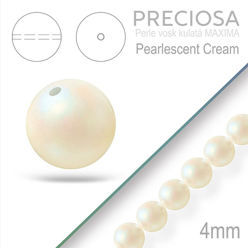 Preciosa Perle voskovaná kulatá MAXIMA barva Pearlescent Cream velikost 4mm. Balení návlek 31Ks.