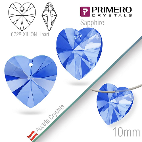 Korálky PRIMERO Crystals. Tvar 6228 XILION Heart. Barva Sapphire. Velikost 10mm