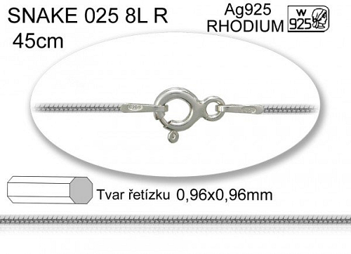 Řetízek Ag925+RHODIUM. Ozn-SNAKE 025 8L R. Délka 45cm. Váha 3,45g. 