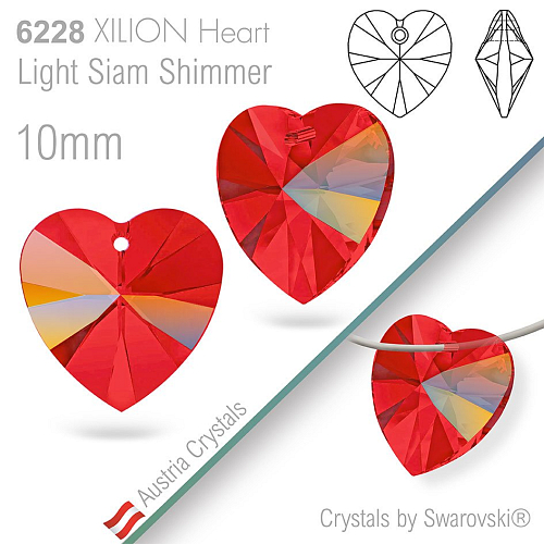 Swarovski XILION Heart 6228. Barva Light Siam Shimmer. Velikost 10mm