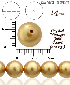 SWAROVSKI 5811 Voskované Perle barva CRYSTAL VINTAGE GOLD PEARL 651 velikost 14mm. 