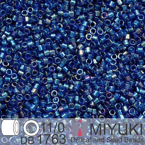 Korálky Miyuki Delica 11/0. Barva Emerald Lined Cobalt AB DB1763. Balení 5g.