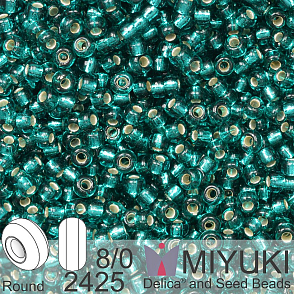 Korálky Miyuki Round 8/0. Barva 2425 Silverlined Transparent Teal. Balení 5g