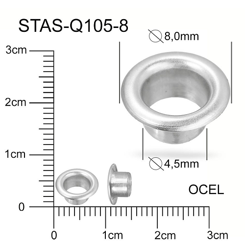 Koncovka PRŮCHODKA na korálky. Ozn. Q105-8. Materiál OCEL. Velikost pr.8mm otvor 4mm