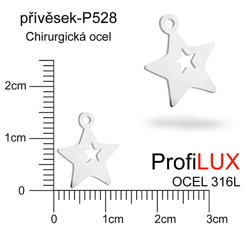 Přívěsek Chirurgická Ocel ozn-P528 HVĚZDA  velikost 12x14mm tl.1.2mm. Řada přívěsků ProfiLUX