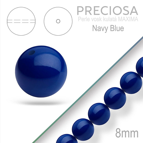 Preciosa Perle voskovaná kulatá MAXIMA barva Navy Blue velikost 8mm. Balení návlek 15Ks.