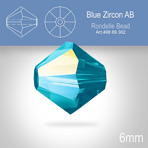 PRECIOSA Bicone MC BEAD (sluníčko) velikost 6mm. Barva BLUE ZIRCON Aurore Boreale. Balení 18ks .