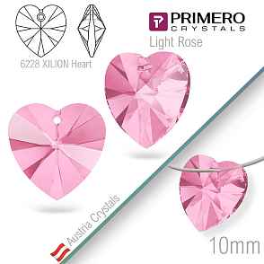 Korálky PRIMERO Crystals. Tvar 6228 XILION Heart. Barva Light Rose. Velikost 10mm
