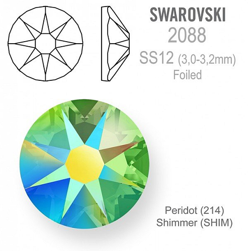 SWAROVSKI 2088 XIRIUS FOILED velikost SS12 barva Peridot Shimmer 