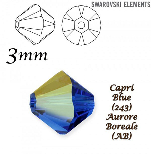 SWAROVSKI  XILION BEAD 5328 barva CAPRI BLUE  AURORE BOREALE velikost 3mm. Balení 20Ks. 