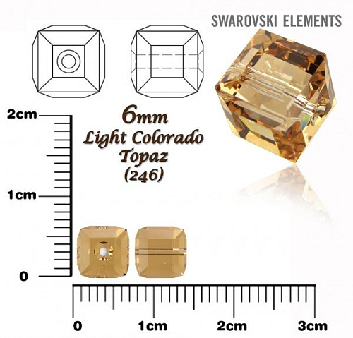 SWAROVSKI CUBE Beads 5601 barva LIGHT COLORADO TOPAZ velikost 6mm.